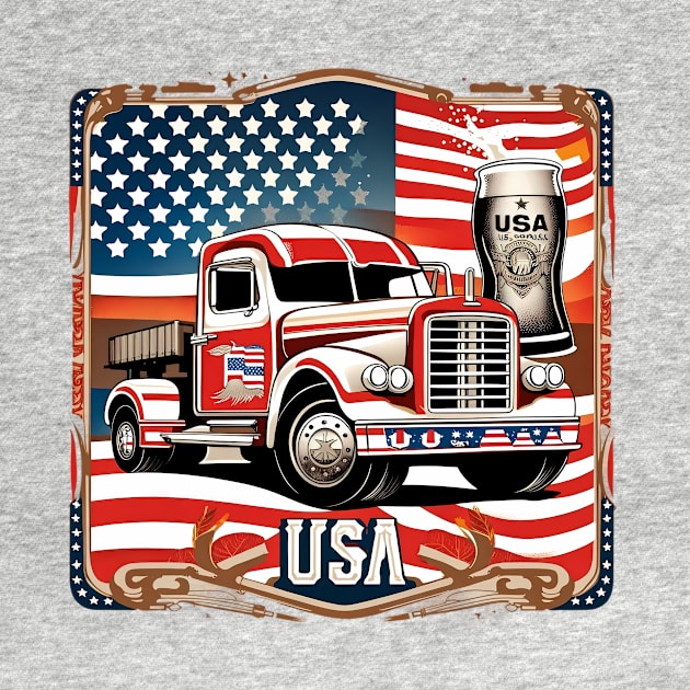 Patriotic Power - 'USA' Truck, Beer, and Guns Tee by trubble